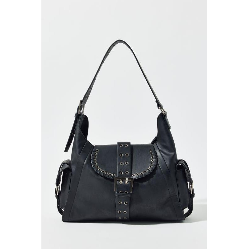 Bolso hobo de piel sintética con pespunte azul kimchi