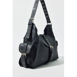 Bolso hobo de piel sintética con pespunte azul kimchi